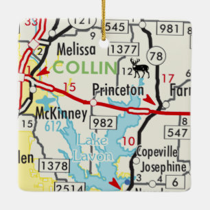 Princeton TX Road Map Ceramic Ornament
