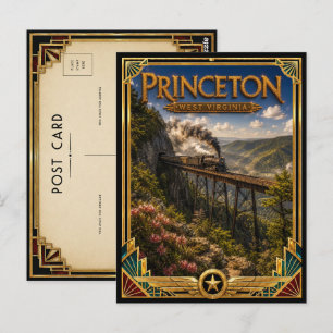 Princeton West Virginia Vintage Art Deco Golden Postcard