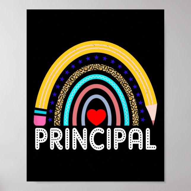 Principal Boho Rainbow Leopard Back To School Prin Poster (Front)