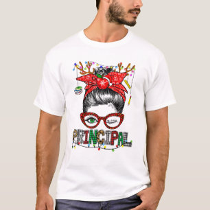 Principal Funny Christmas - Messy Bun Hair-Christm T-Shirt