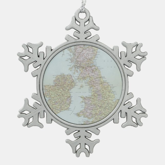 Principal Highroads of the British Isles Snowflake Pewter Christmas Ornament (Front)