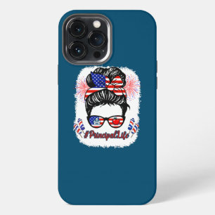 Principal Life Funny Messy Bun Hair American Flag iPhone 13 Pro Max Case