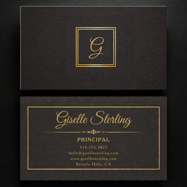 Principal Monogrammed Gold Black Professional Business Card (Creator Uploaded)