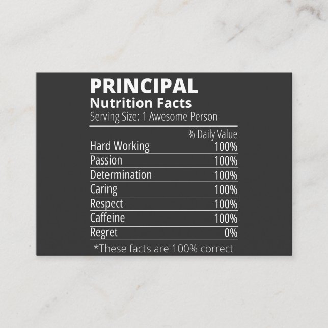 Principal Nutrition Facts Funny Business Card (Front)