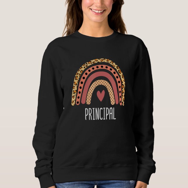 Principal Rainbow Leopard Print School Principal Sweatshirt (Front)