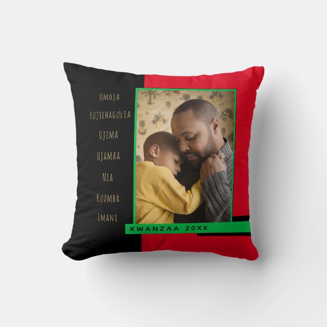Principles Red Black Green Photo Kwanzaa Cushion (Front)