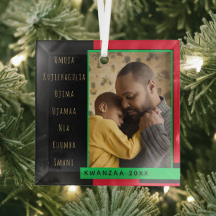 Principles Red Black Green Photo Kwanzaa Glass Tree Decoration