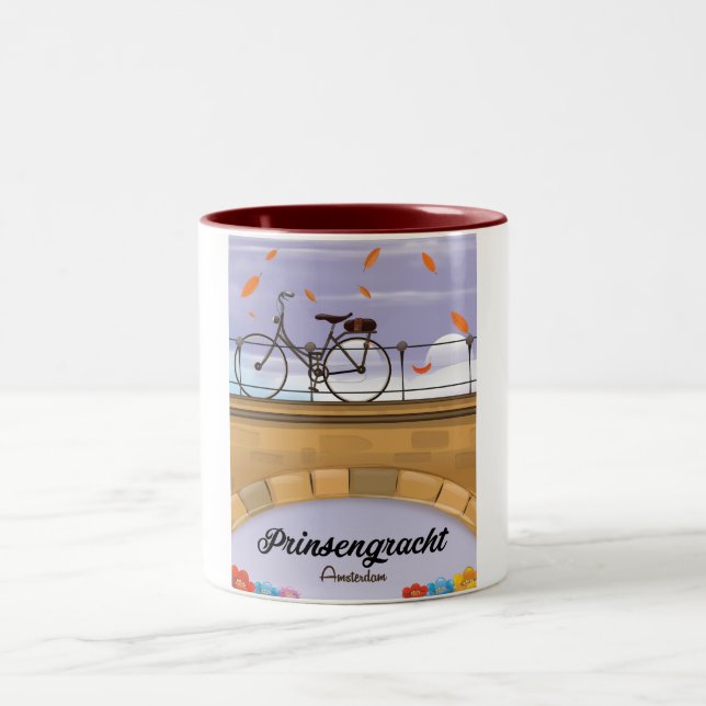 Prinsengracht,Canal Amsterdam Travel poster Two-Tone Coffee Mug (Center)