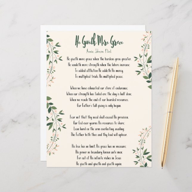 Print - Annie Johnson Flint 'He Giveth More Grace' (Front/Back In Situ)