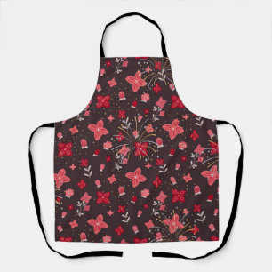 Print Apron in Black with Pink Flowers