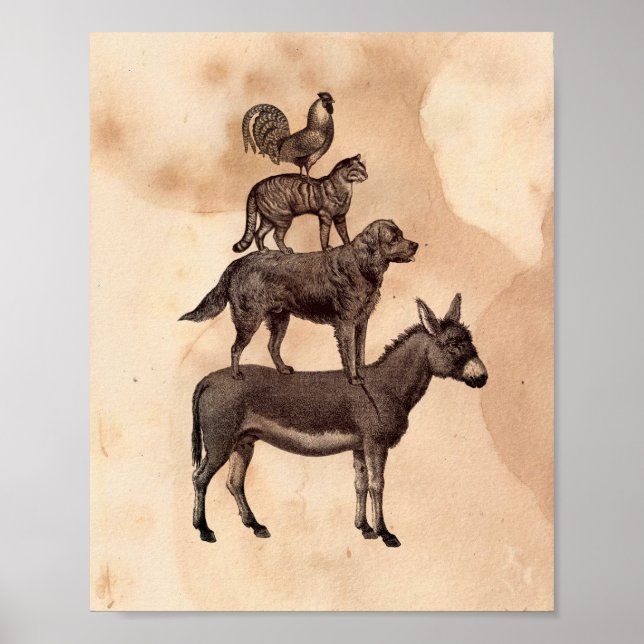 Print Bremen Town Musicians Tea Stained Paper (Front)