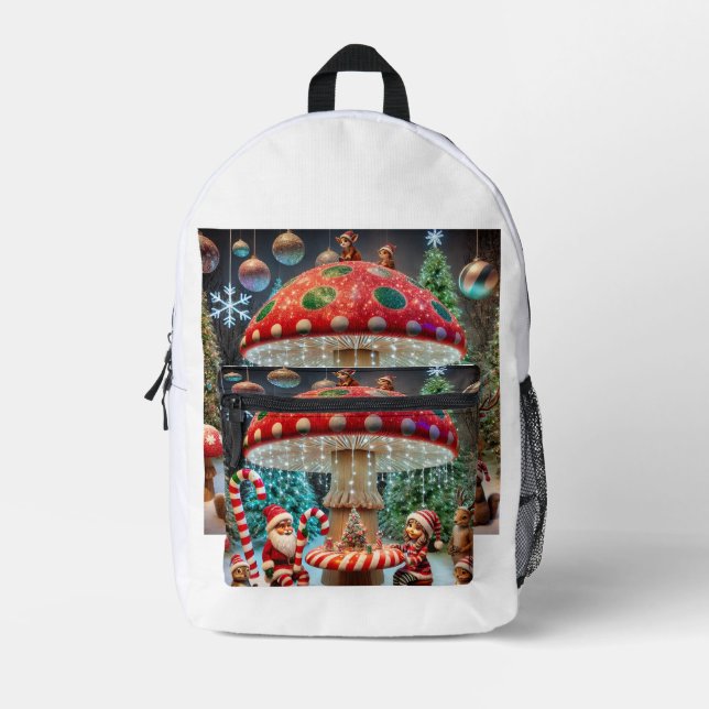 Print Cut Sew Backpack: Christmas Mushroom Design Printed Backpack (Front)