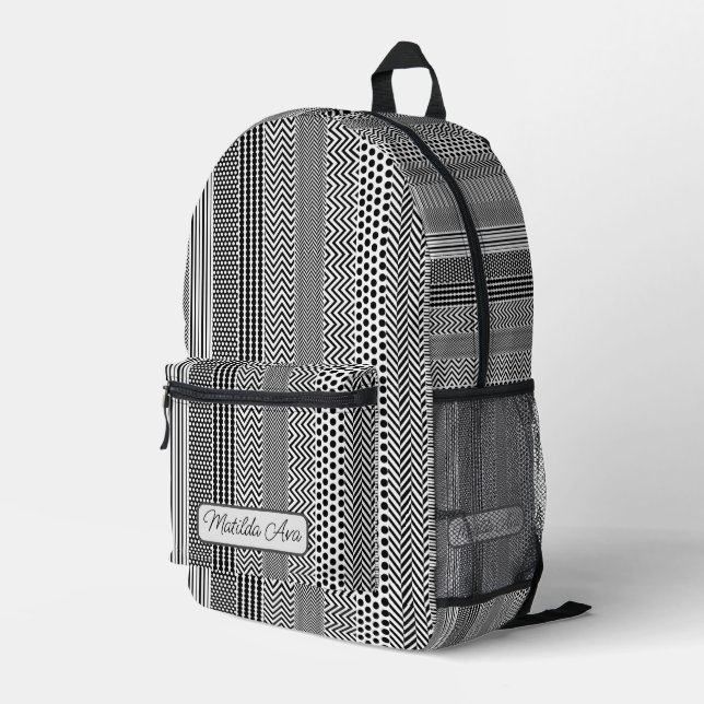 Print Cut Sew Backpack - Personalise B/W Patterned (Back Corner Right)