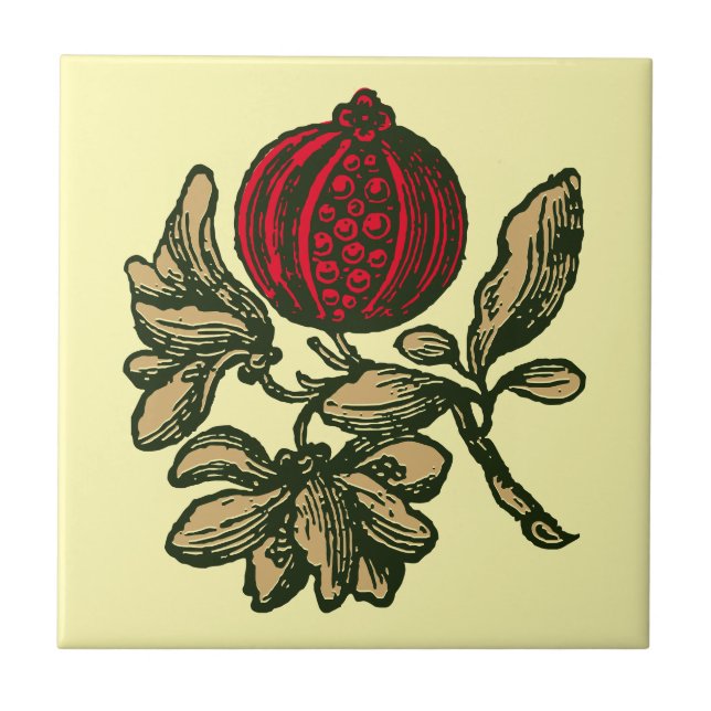 Print of 18th Century Pomegranate Illustration Ceramic Tile (Front)
