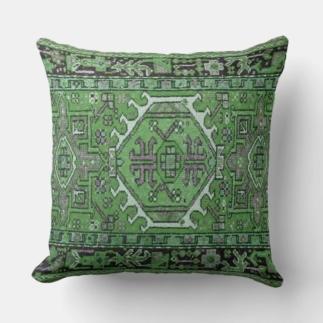Print of Antique Oriental Carpet in Olive Green Cushion (Front)