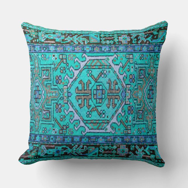 Print of Antique Oriental Carpet in Stunning Blues Cushion (Front)