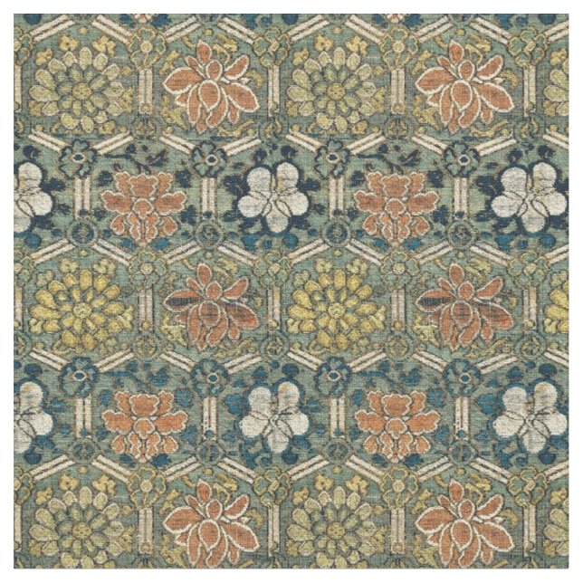 Print of Chinese Ming Dynasty Flower Brocade Fabric (Close Up)