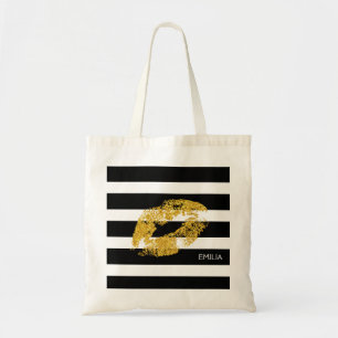 Print Of Gold Lips And Stripes Tote Bag