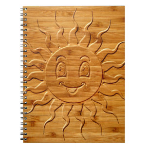 Print Of Smiling Sun Face Carved In Wood Notebook