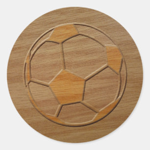 Print Of Soccer Ball Carved In Wood Classic Round Sticker