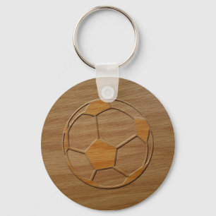 Print Of Soccer Ball Carved In Wood Key Ring