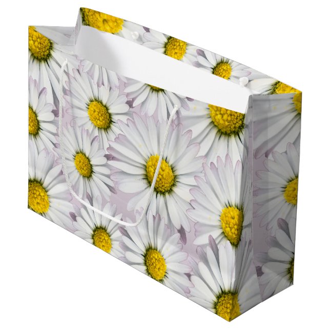 Print of yellow and white daisies large gift bag (Front Angled)