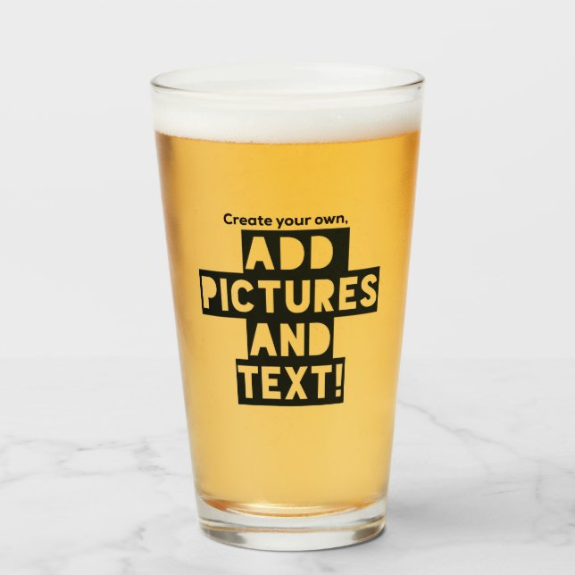 Print on a BEER GLASS - Upload Pic, add Text! (Front Filled)