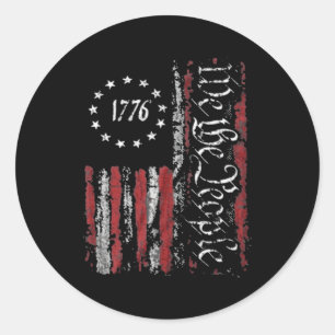 Print On Back American Flag Patriotic 1776 We The  Classic Round Sticker