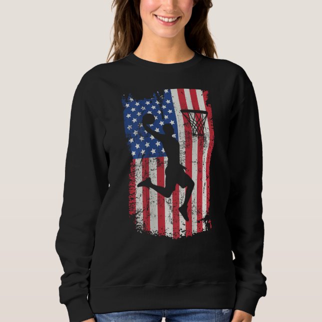 Print On Back Basketball USA American Flag 4th Of  Sweatshirt (Front)