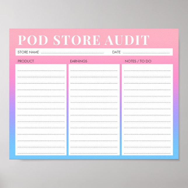 Print on Demand Small Business Store Audit List (Front)
