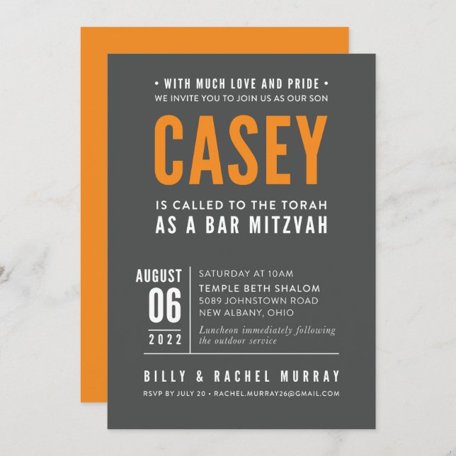 PRINT ORDER for Rachel - Casey's Bar Mitzvah Invitation (Front/Back)