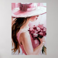 Print,Romantic Woman with Flowers – Soft Pink Impr