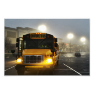 Print, school bus in fog photo print