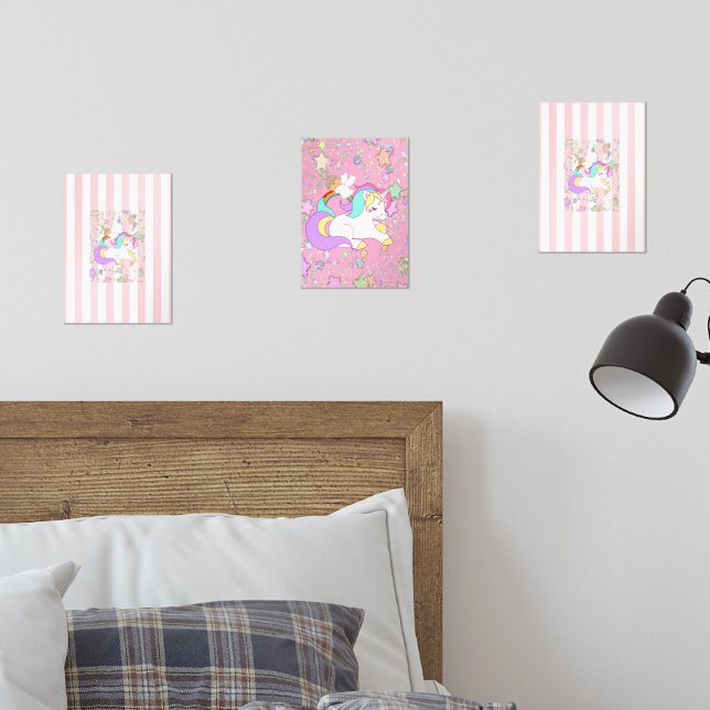 Print Set  Pink & White Stripe Unicorn  (Bedroom)