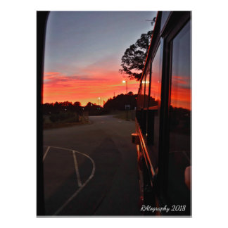 Print, sunrise reflection off school bus photo print