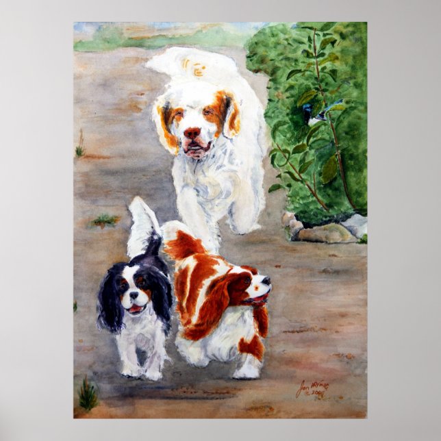 print - Travellers - Clumber Spaniel and Cavaliers (Front)