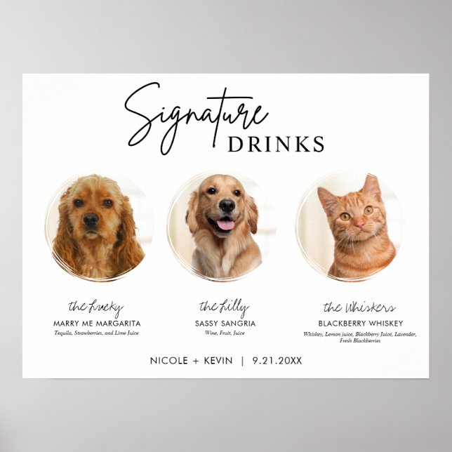 Printable 3 Pets Signature Drinks Sign Wedding Bar (Front)