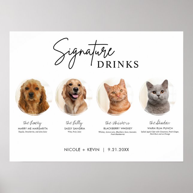 Printable 4 Pets Signature Drinks Wedding Bar Sign (Front)