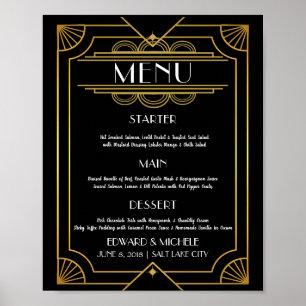 Printable Art Deco Wedding & Hotel Menu Poster,  Poster