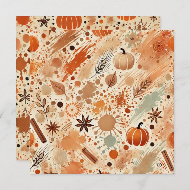 Printable Autumnal Watercolor Pumpkins Scrapbook Invitation (Front/Back)