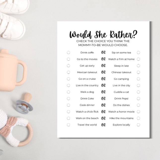 Printable Baby Shower Game: Would She Rather?  Custom Letterhead (Preview of Would She Rather? game)
