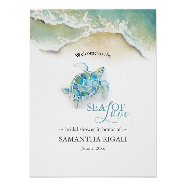 Printable Beach Bridal Shower Sign Sea Turtle (Front)