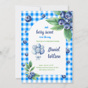 Printable Berry Sweet Blue Theme Baby Shower Invitation