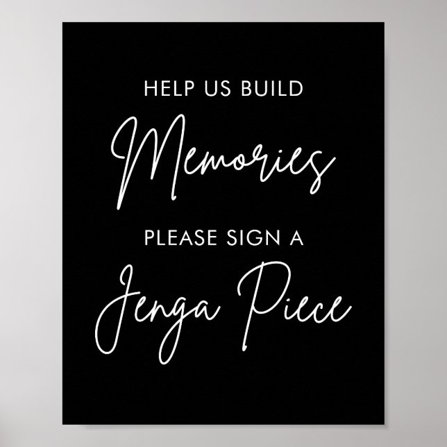Printable Black Wedding Jenga Guest Book Sign (Front)