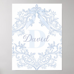 printable blue crest baby boy name poster