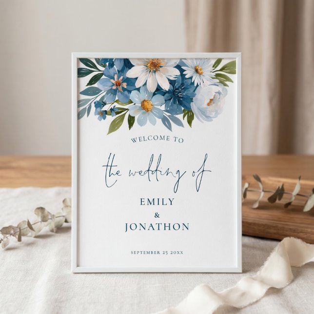 Printable Blue Florals Welcome to Wedding Sign (Creator Uploaded)