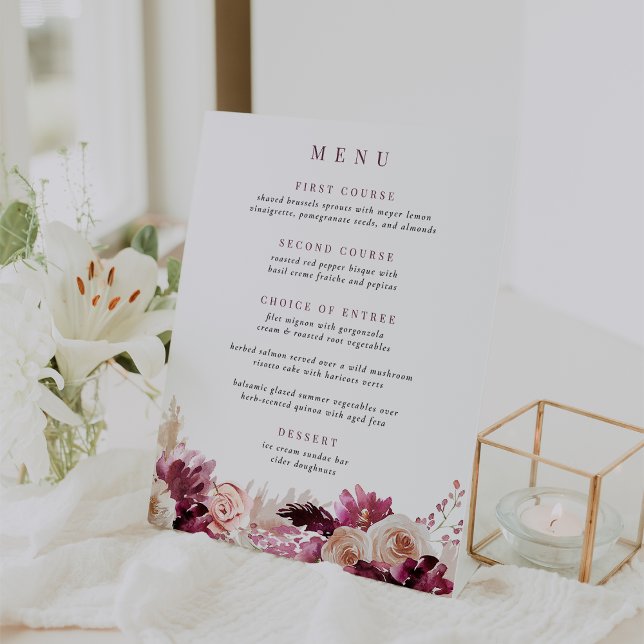 Printable Blush and Burgundy Floral Menu Pedestal Sign (Creator Uploaded)