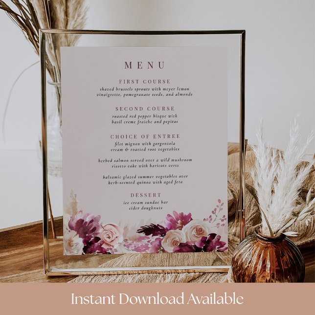 Printable Blush and Burgundy Floral Menu Sign (Creator Uploaded)