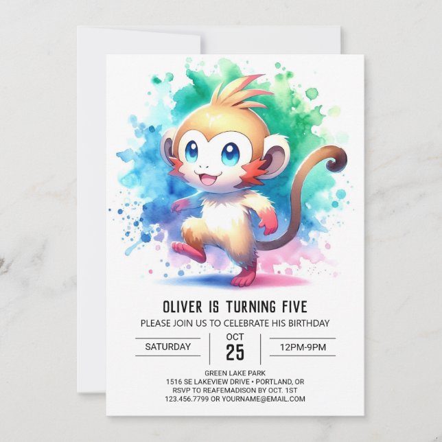 Printable Bohemian Monkey Birthday Invitation (Front)