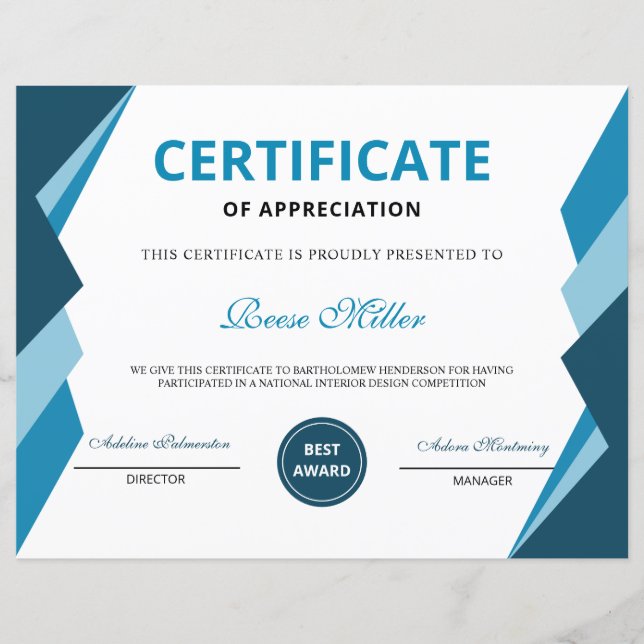 Printable Certficate of Appreciation (Front)